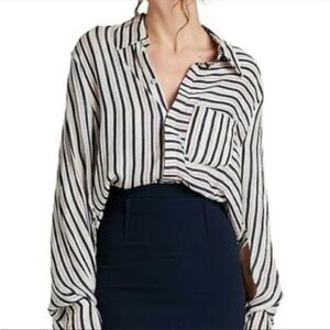Roland Mouret Poplin Striped‎ Long Sleeve Button Front Shirt Size 4